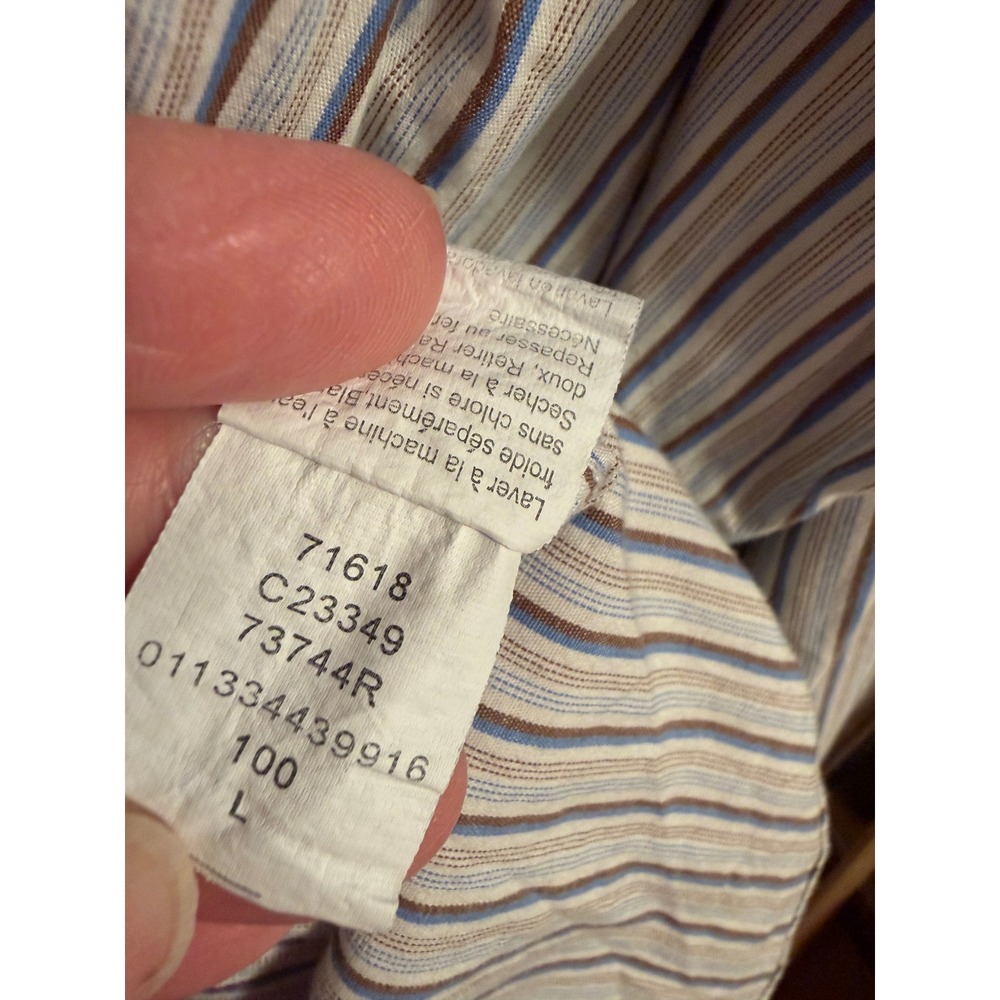 Chaps Mens Long Sleeve Striped Button Down Shirt Blue Brown White Size L - Picture 4 of 7